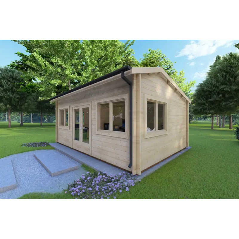Moderne Gartenhaus CAMILLA 6x4.20, 44mm, Frontansicht rechte Seite