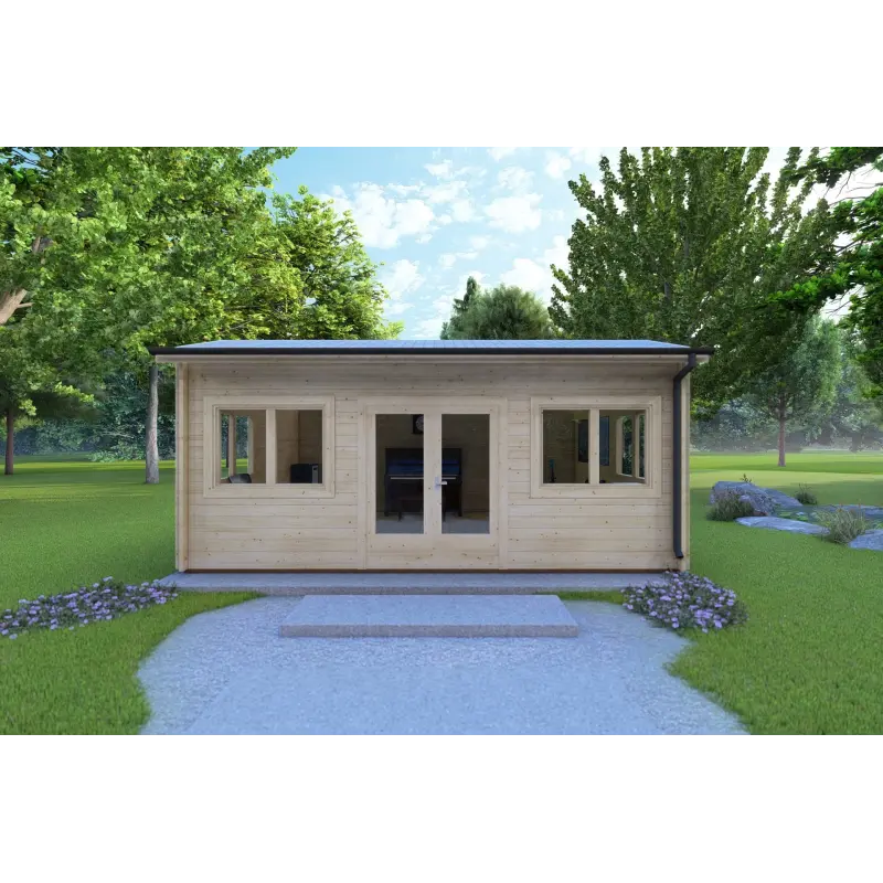 Moderne Gartenhaus CAMILLA 6x4.20, 44mm, Frontansicht