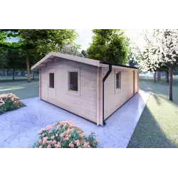 Holzhaus DALIA 5×7, 44 mm, Frontansicht rechte Seite