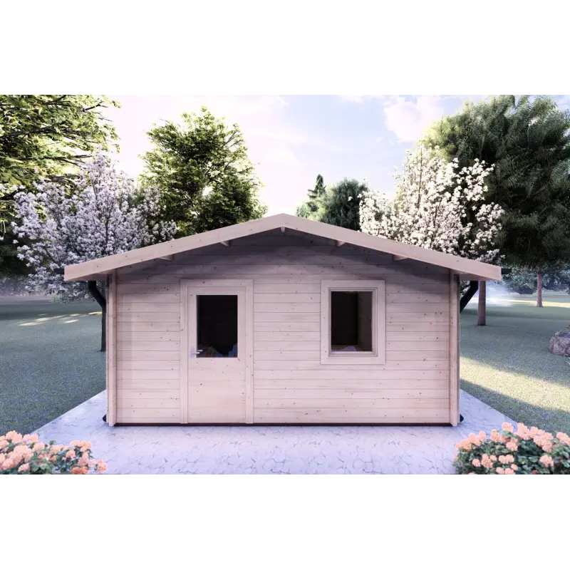 Holzhaus DALIA 5×7, 44 mm, Frontansicht