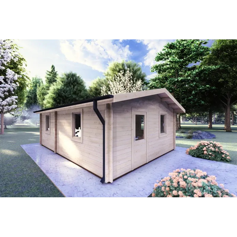 Holzhaus DALIA 5×7, 44 mm, Frontansicht linke Seite