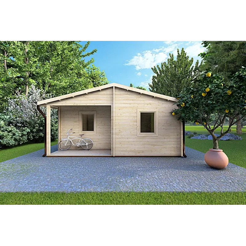 Holzhaus ALMA 6x11 44mm, Frontansicht