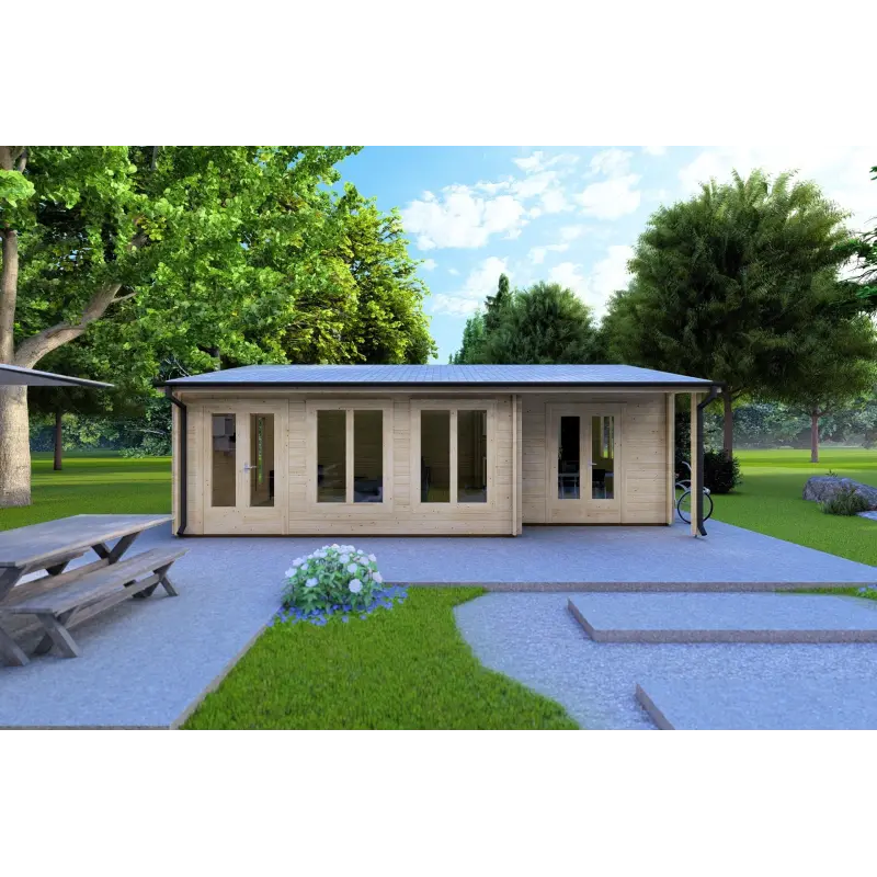 Blockbohlenhaus ADELE 8x6,44mm, Frontansicht