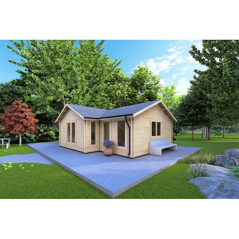Blockbohlenhaus NOEMI 10x6, 44mm, Frontansicht rechte Seite