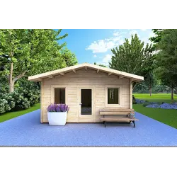 Moderne Holzhaus LARA 6x8, 44mm, Frontansicht