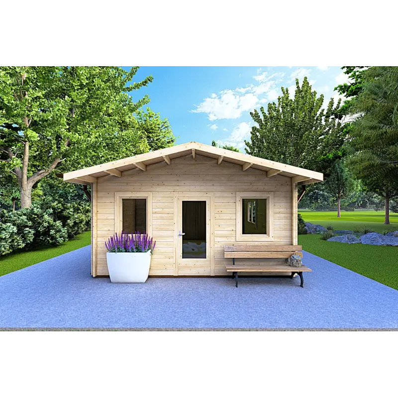 Moderne Holzhaus LARA 6x8, 44mm, Frontansicht