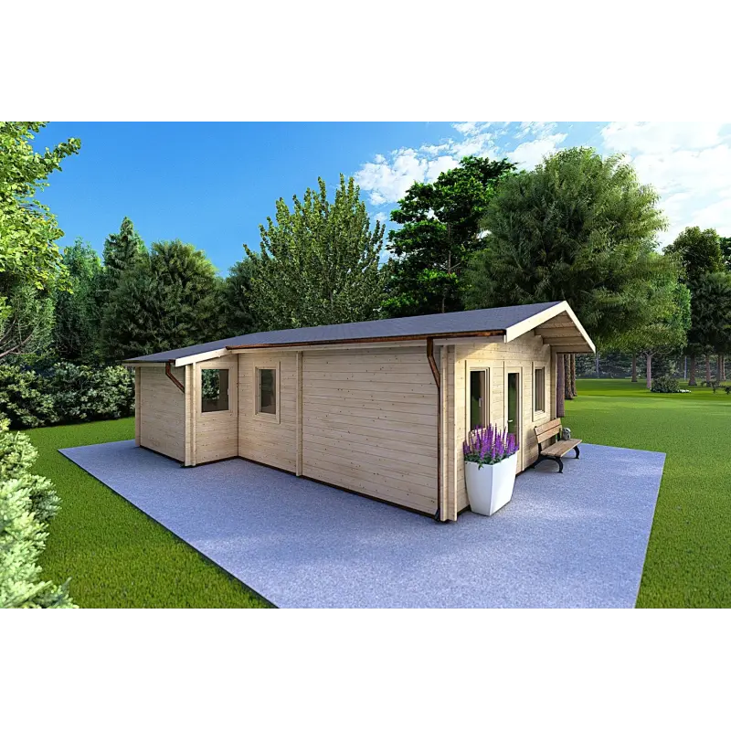 Moderne Holzhaus LARA 6x8, 44mm, linke Seite