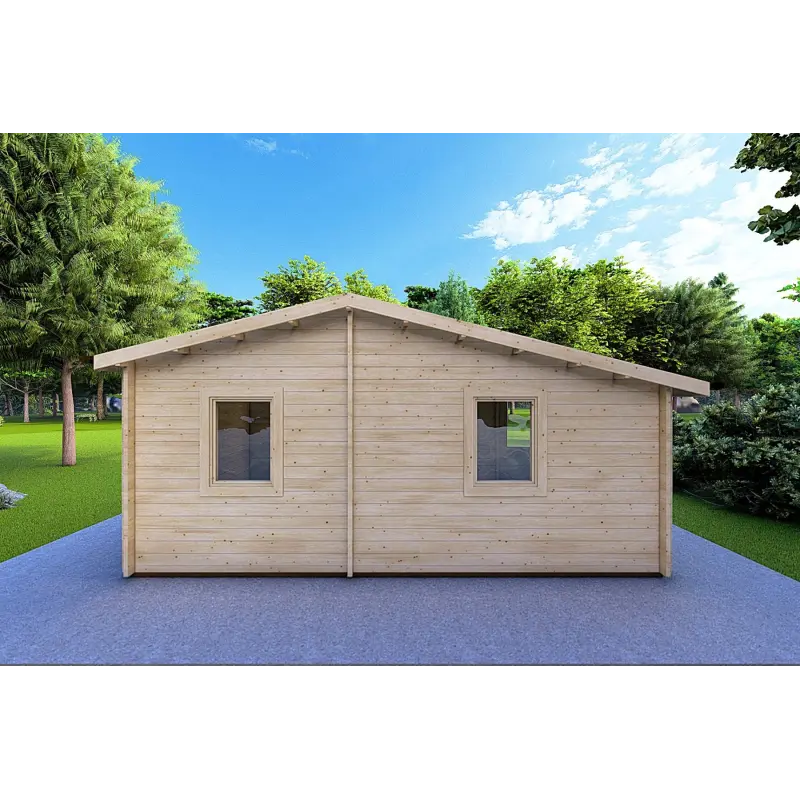 Moderne Holzhaus LARA 6x8, 44mm, Rückansicht