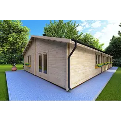 Moderne Holzhaus NIZZA 8x14.50, 44mm, Frontansicht rechte Seite
