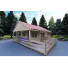 Modernes Holzhaus SMERALDA 6×6 mit begehbarer Galerie 14.35 m² und Terrasse 17 m², 44 mm, Frontansicht rechte Seite