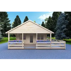 Modernes Holzhaus SMERALDA 6×6 mit begehbarer Galerie 14,35 m² und Terrasse 17 m², 44 mm, Frontansicht