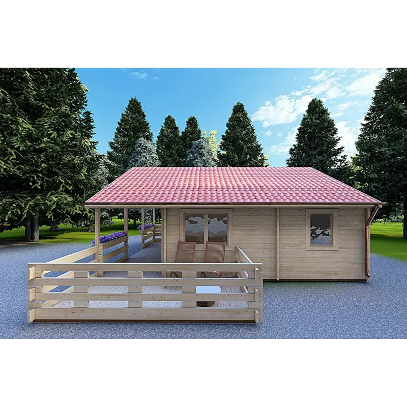 Modernes Holzhaus SMERALDA 6×6 mit begehbarer Galerie 14,35 m² und Terrasse 17 m², 44 mm, rechte Seite