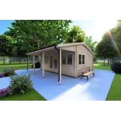 Gartenhaus NELLA 6x4.2 mit integrierter Überdachung 6x1.6, 44mm, Frontansicht rechte Seite