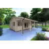 Gartenhaus NELLA 6x4.2 mit integrierter Überdachung 6x1.6, 44mm, Frontansicht linke Seite