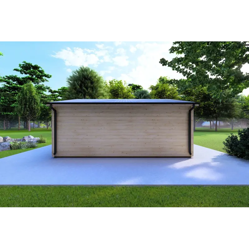Gartenhaus NELLA 6x4.2 mit integrierter Überdachung 6x1.6, 44mm, Rückansicht