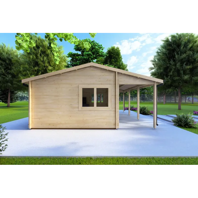 Gartenhaus NELLA 6x4.2 mit integrierter Überdachung 6x1.6, 44mm, linke Seite