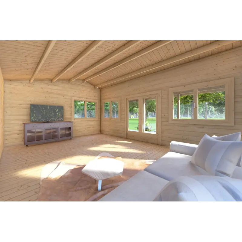 Gartenhaus NELLA 6x4.2 mit integrierter Überdachung 6x1.6, 44mm, Innenansicht