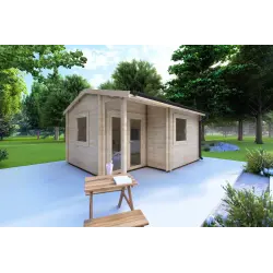 Moderne Gartenhaus SONIA 5x4, 44mm, Frontansicht linke Seite