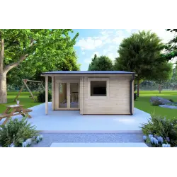 Moderne Gartenhaus SONIA 5x4, 44mm, Frontansicht