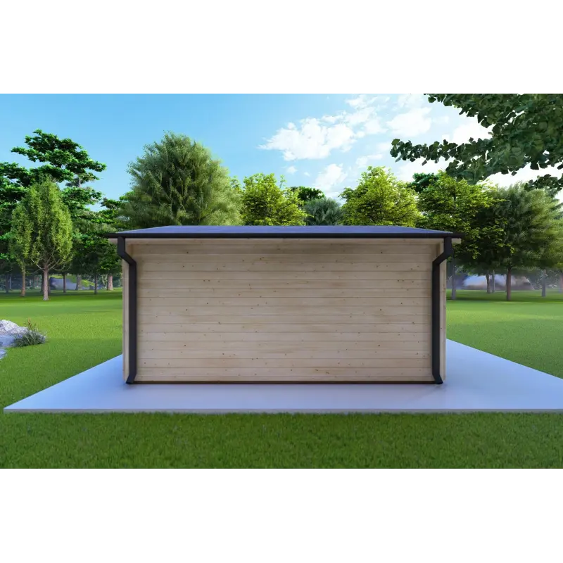 Moderne Gartenhaus SONIA 5x4, 44mm, Rückansicht