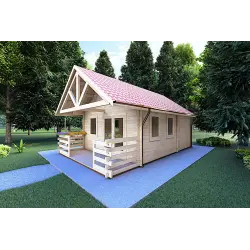 Blockbohlenhaus mit Veranda und Schlafboden GAIA 33.30 m², 44mm, Frontansicht rechte Seite