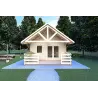 Blockbohlenhaus mit Veranda und Schlafboden GAIA 33.30 m², 44mm, Frontansicht