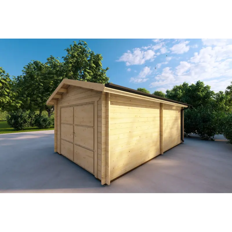 Einzelgarage aus Holz 3,5x6, 44mm, Frontansicht rechte Seite