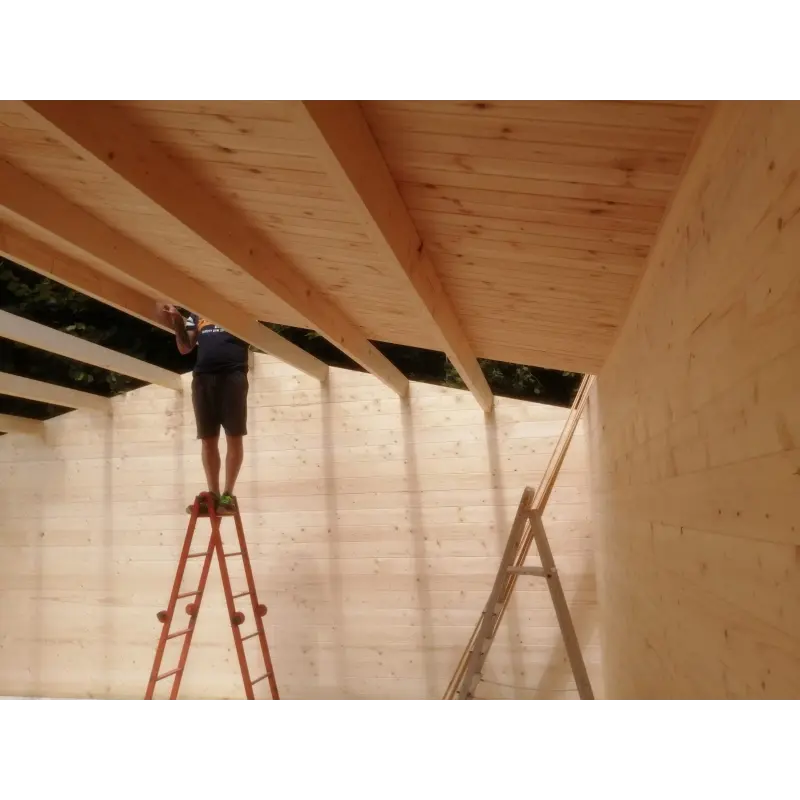Doppelgarage aus Holz 6x6, 44mm, Innenansicht Dach– realisierte Ausführung