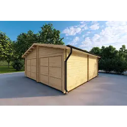 Doppelgarage aus Holz 6x6, 44mm, Frontansicht rechte Seite