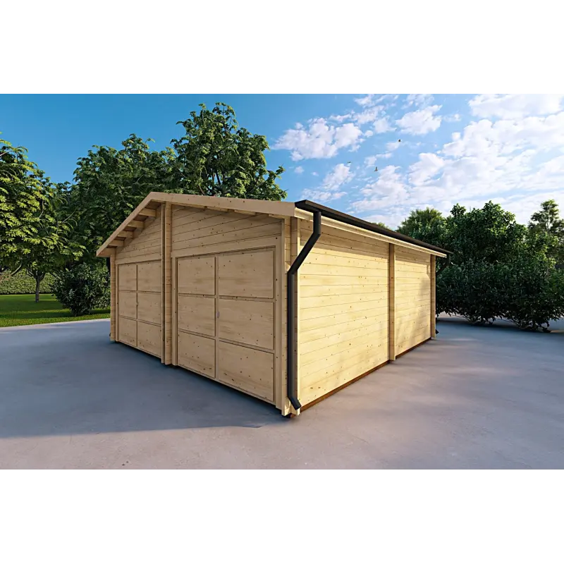 Doppelgarage aus Holz 6x6, 44mm, Frontansicht rechte Seite