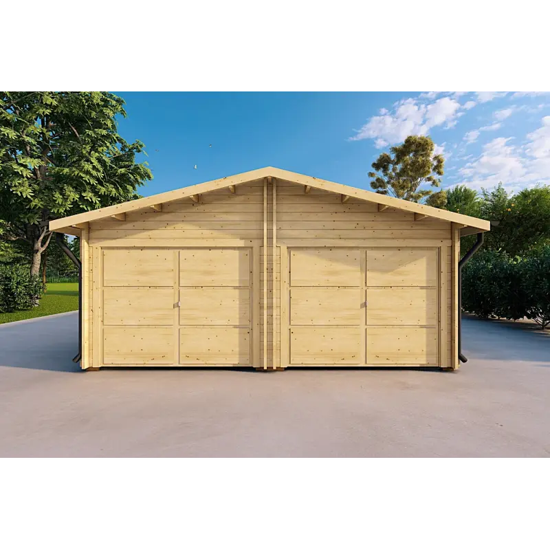 Doppelgarage aus Holz 6x6, 44mm, Frontansicht