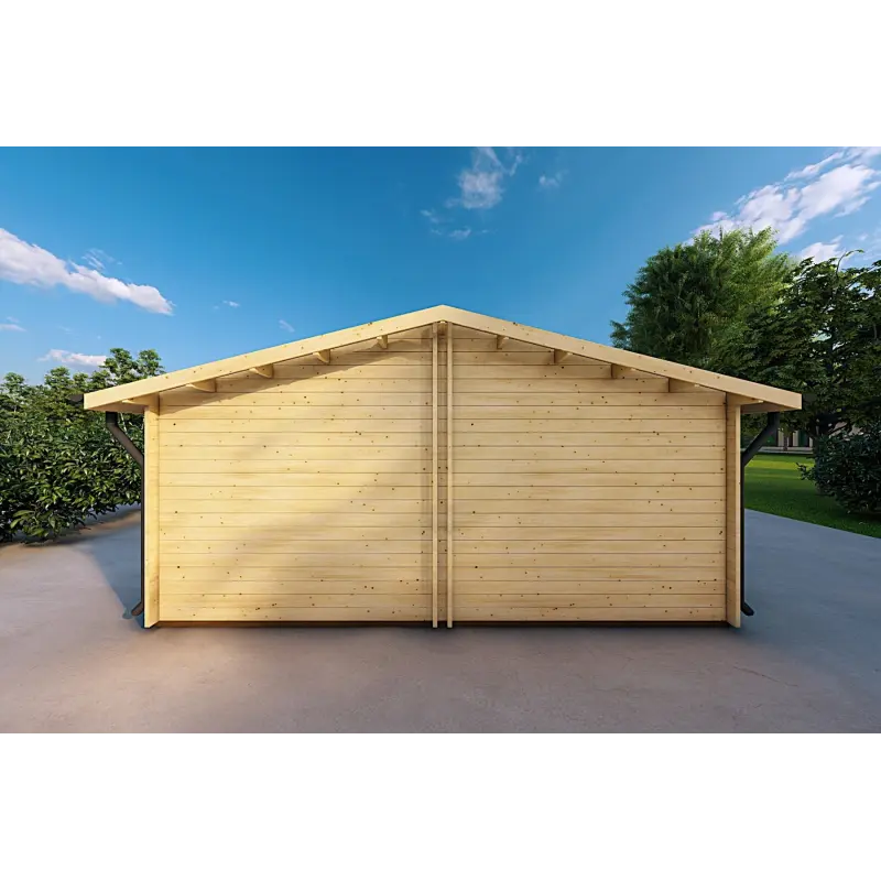 Doppelgarage aus Holz 6x6, 44mm, Rückansicht