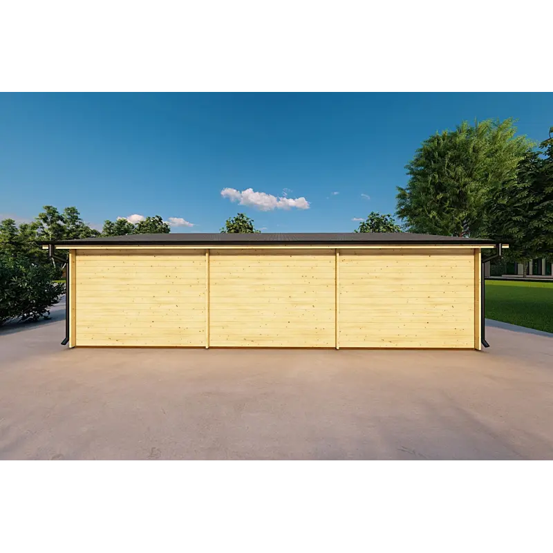 Dreifachgarage aus Holz 9x6,44mm, Rückansicht