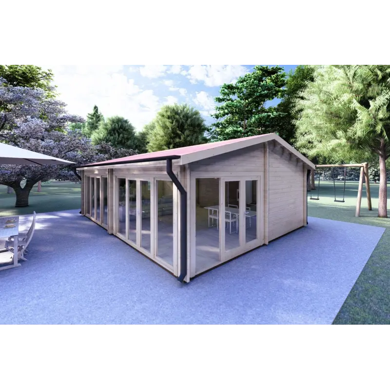 Gartenbüro AUGUSTA 8x6, 44mm, Frontansicht rechte Seite