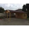 Doppel-Carport aus Holz mit Abstellraum 6x7, 44mm, Frontansicht rechte Seite – realisierte Ausführung