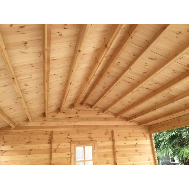 Doppel-Carport aus Holz mit Abstellraum 6x7, 44mm,  Innenansicht – realisierte Ausführung