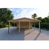 Doppel-Carport aus Holz mit Abstellraum 6x7, 44mm, Frontansicht