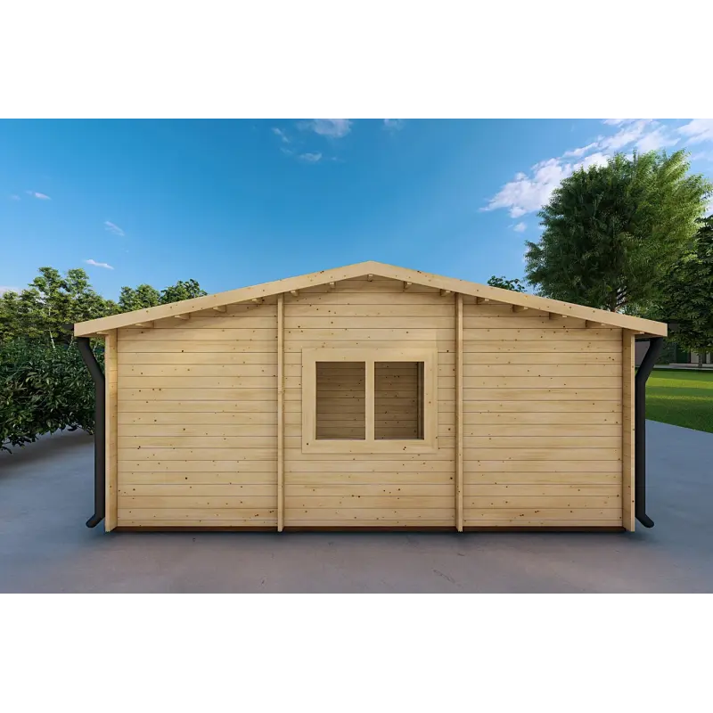Doppel-Carport aus Holz mit Abstellraum 6x7, 44mm, Rückansicht