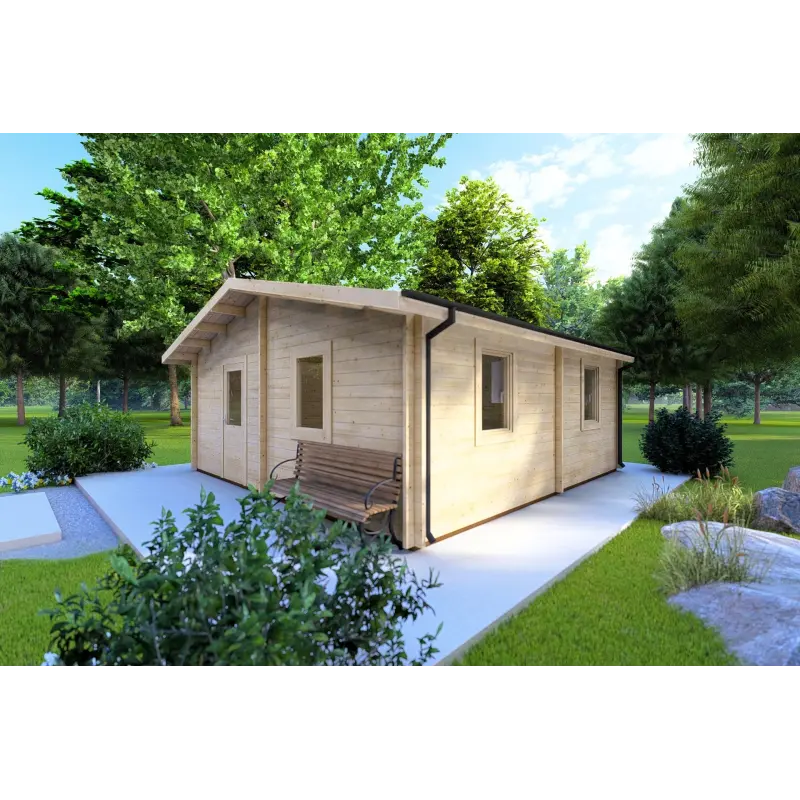 Holzhaus IRMA 6x6, 44mm, Frontansicht rechte Seite