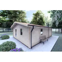 Moderne Holzhaus DALIA 6x8, 44mm, Frontansicht rechte Seite