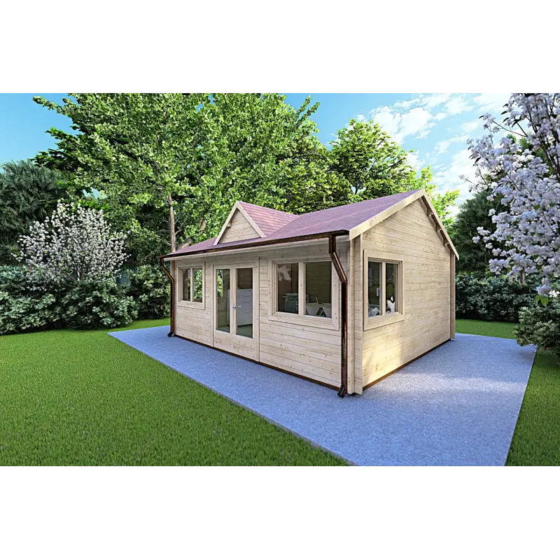 Moderne Gartenhaus VIOLA 6x5.2, 44mm, Frontansicht rechte Seite
