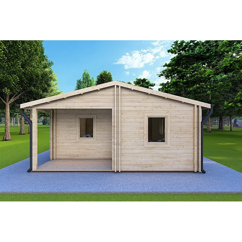 Isolierte Blockbohlenhaus Alma 6x12, 44/100/44 mm, Frontansicht