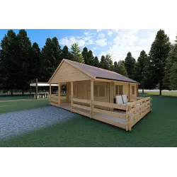 Abgelegenes Haus SMERALDA 6×6, 36 m², mit begehbarer Galerie und 19 m² Terrasse, 44/100/44 mm, Frontansicht rechte Seite