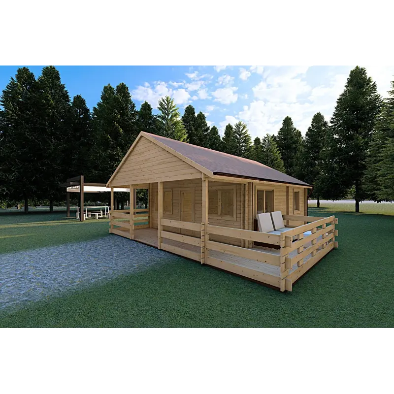 Abgelegenes Haus SMERALDA 6×6, 36 m², mit begehbarer Galerie und 19 m² Terrasse, 44/100/44 mm, Frontansicht rechte Seite