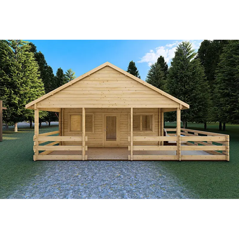Abgelegenes Haus SMERALDA 6×6, 36 m², mit begehbarer Galerie und 19 m² Terrasse, 44/100/44 mm, Frontansicht