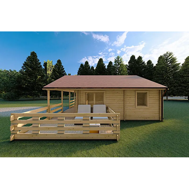 Abgelegenes Haus SMERALDA 6×6, 36 m², mit begehbarer Galerie und 19 m² Terrasse, 44/100/44 mm, rechte Seite