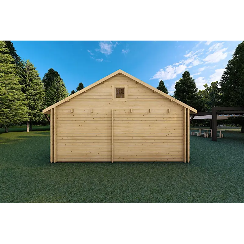 Abgelegenes Haus SMERALDA 6×6, 36 m², mit begehbarer Galerie und 19 m² Terrasse, 44/100/44 mm, Rückansicht