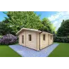 Isolierte Blockbohlenhaus IRMA 5x6, 44/100/44 mm, Frontansicht rechte Seite