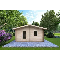 Isolierte Blockbohlenhaus IRMA 5x6, 44/100/44 mm, Frontansicht