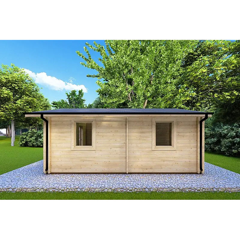 Isolierte Blockbohlenhaus IRMA 5x6, 44/100/44 mm, rechte Seite